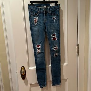 Rag & Bone distressed denim and red flannel skinny jeans size 25 style W1502K520